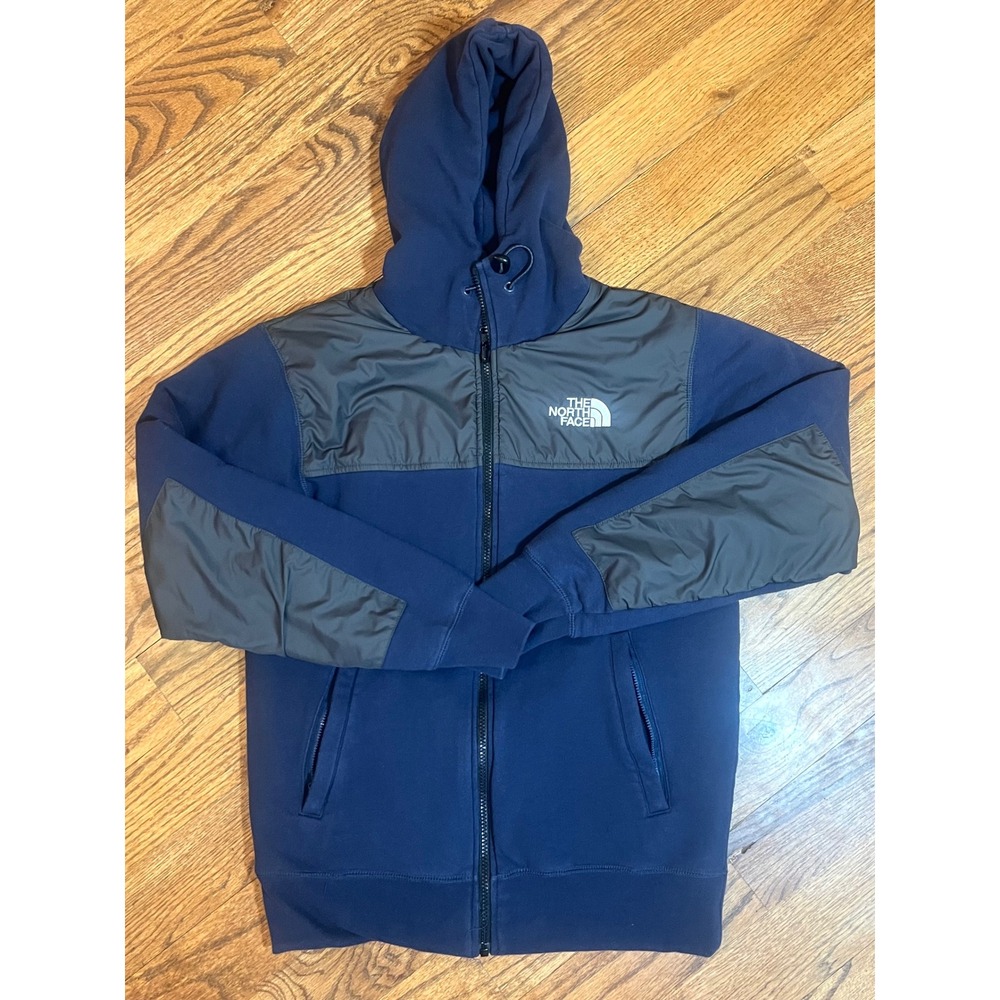 The North Face Mens Hybrid Full Zip Hoodie Navy Blue Olive Green Quilted Jacket